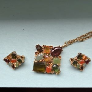 Ralph Lauren multi stone necklace and matching clip earrings EUC
